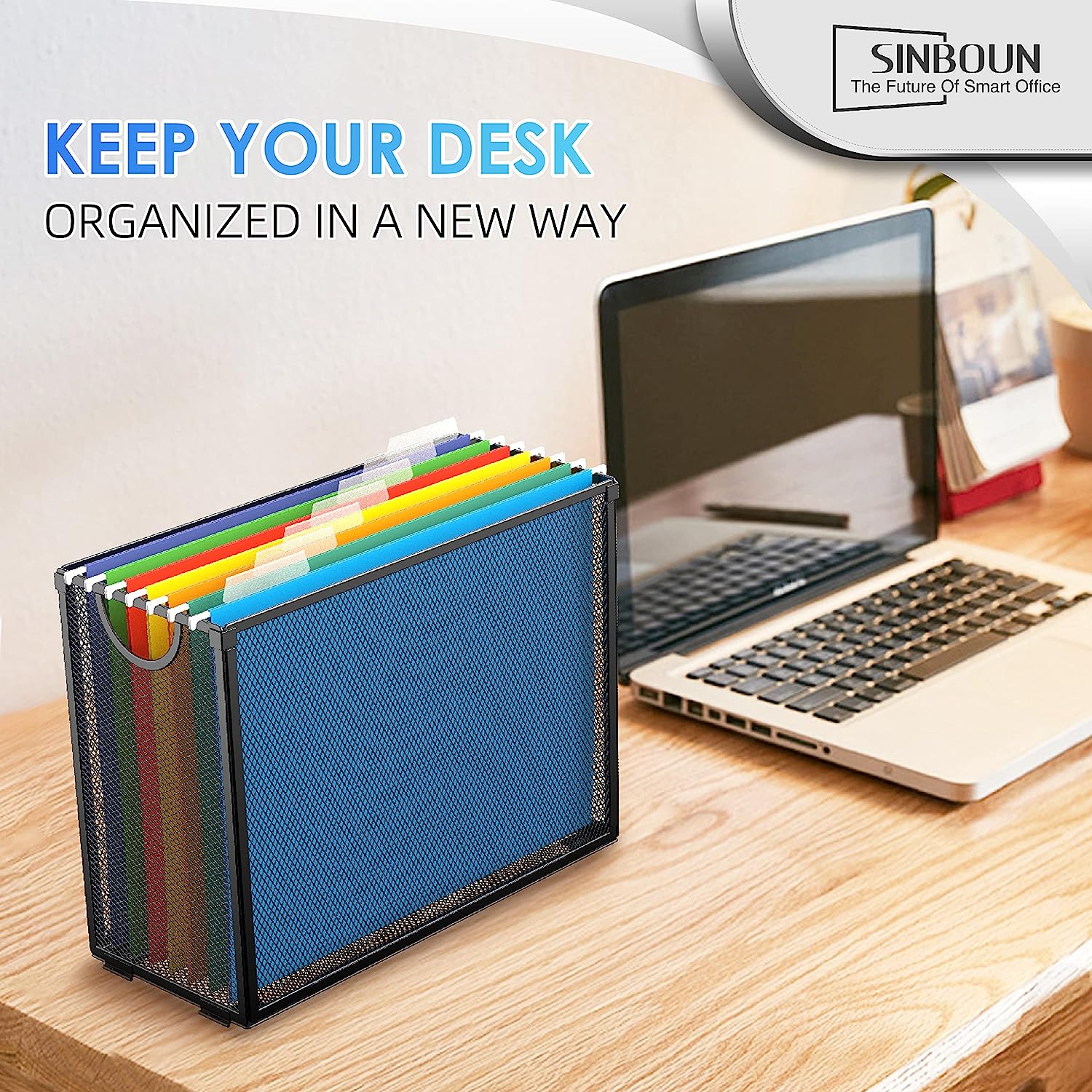 Sinboun Hanging File Organizer Letter-Size File Holder Filing Box Includes 5 Hanging Folders - Metal Mesh Magazine Book Letter Storage Cabinets File Cart for Office Home School, No Assembly Required - Image 6